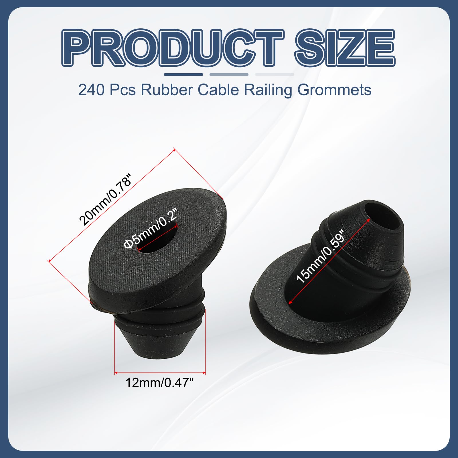 PATIKIL 240Pezzi Guarnizioni In Gomma Per Cavi Da 1/8" 3/16" 5/32" Per Ringhiere, Kit Hardware Per Guarnizioni A 30 Gradi Per Tubi Metallici, Manicotti Protettivi, Nero