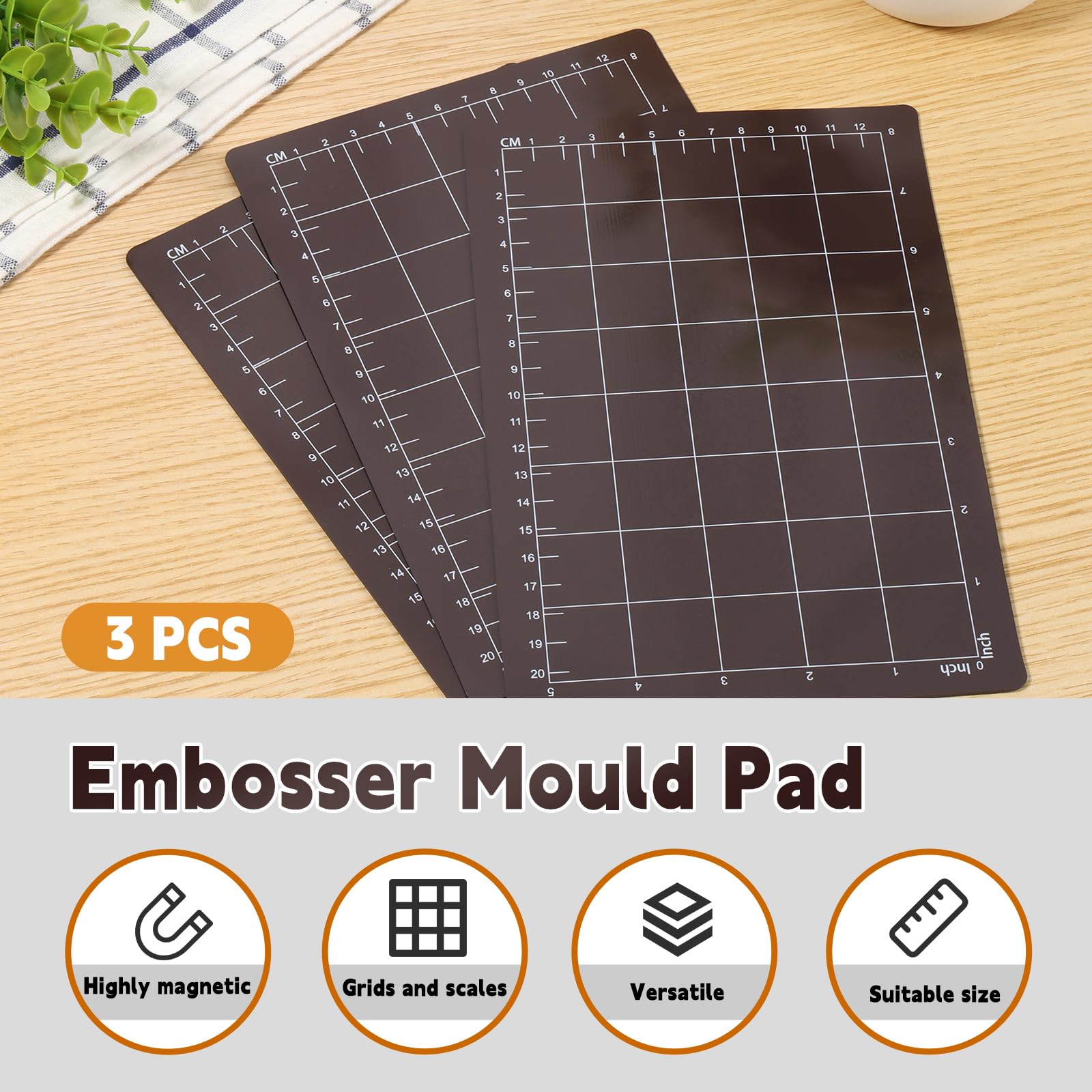 Hevtsde 3Pcs Magnetic Shim with Card Size Grids Black Magnetic Cutting Pads Reusable Embossing Machine Pads Die Cutting Machine