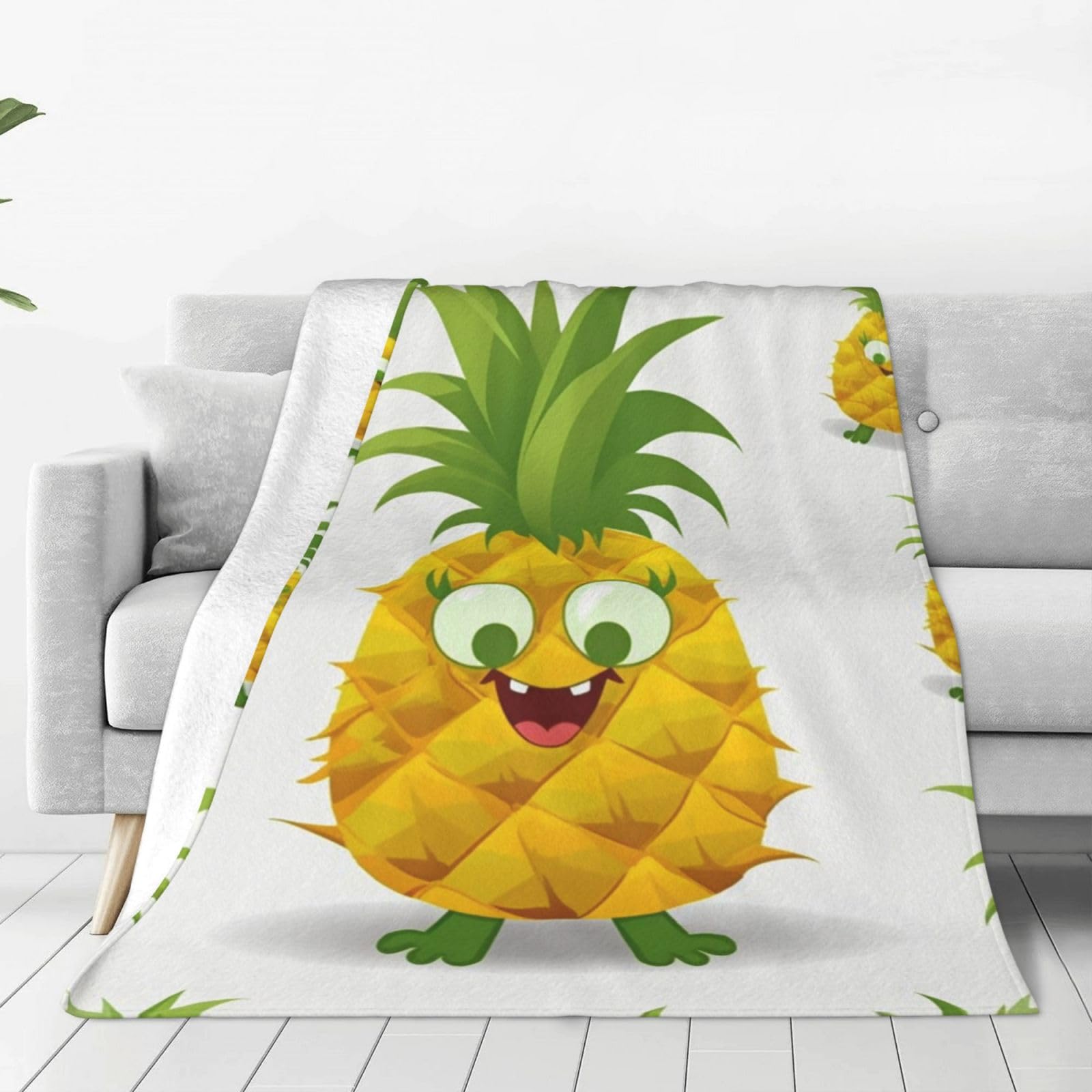 Pineapple Throw Blanket for Couch, Plush Fuzzy Soft Flannel Blankets and Throws for Sofa, 50"x40" Bed Blankets for Travel Camping Chair, All Season Warm Fleece Blanket