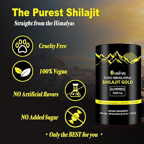 Miniatura 5 de Gomitas Shilajit, gomitas puras de Shilaljit del Himalaya, sin azúcar añadida, sin OMG, orgánicas naturales, Ashwagandha, Gokshura  Ácido fúlvico y