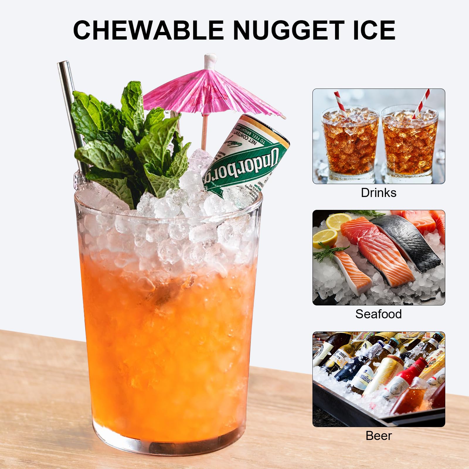 Nugget Ice Maker Countertop, Pellet Crushed Chewable Ice Cubes 70lbs/24h Ice Dispenser Countertop Stainless Steel Ice Maker Machine For Home Office Kitchen Party on Fridge.com - View 2