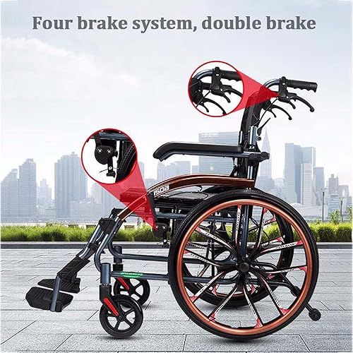 Miniatura 4 de Silla de ruedas plegable portátil para adultos y ancianos, sillas de ruedas de aleación de magnesio súper ligeras con reposabrazos abatibles y