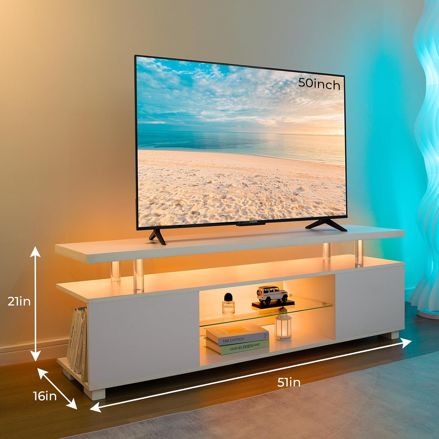 LED TV Stand White Entertainment Center, Gaming Center for 60 65 70inch TV, TV Console with Storage, TV Stands for Gaming Living Room, Bedroom and Playroom - Image 3