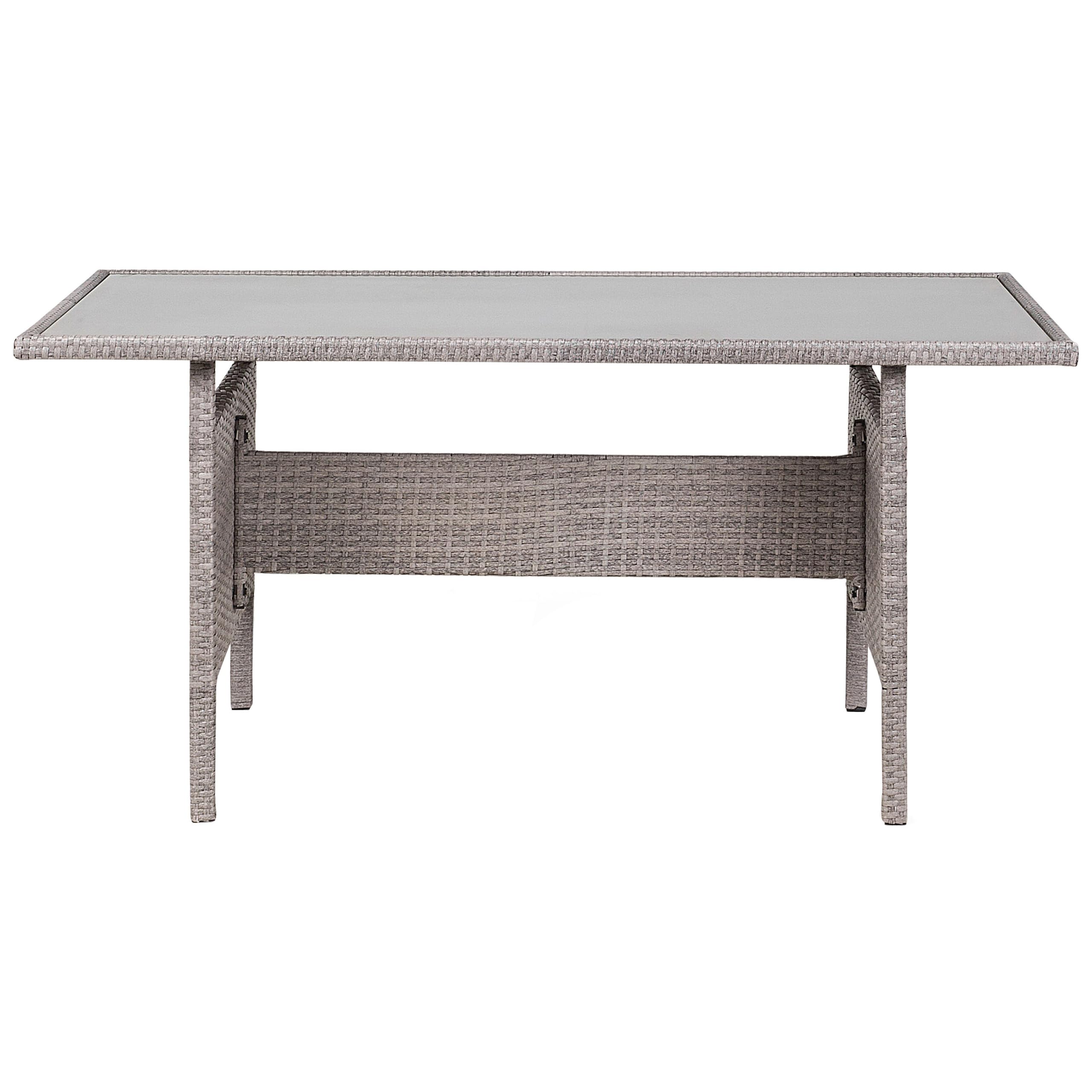 Beliani Gartentisch mit Glasplatte Polyrattan grau 145 x 80 cm Outdoor Tisch VITERBO