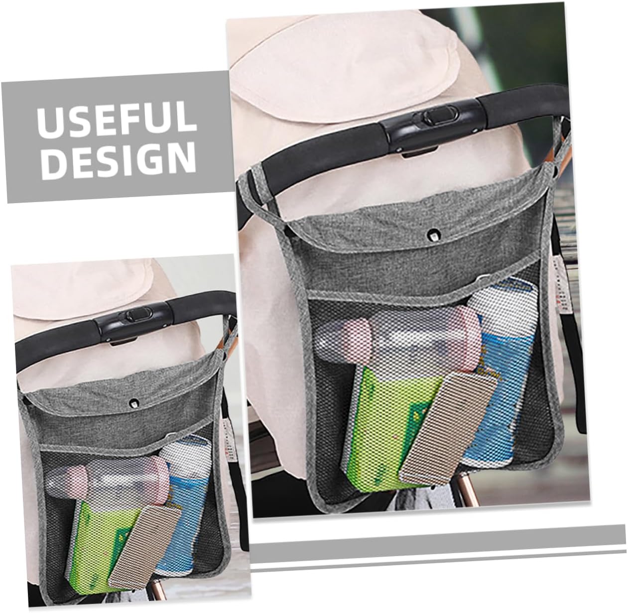 2pcs Portable Baby Stroller Mesh Storage Bag Organizer Adjustable Hanging Pouch for Infant Pushchair Sturdy Linen Fabric for Outdoor Use