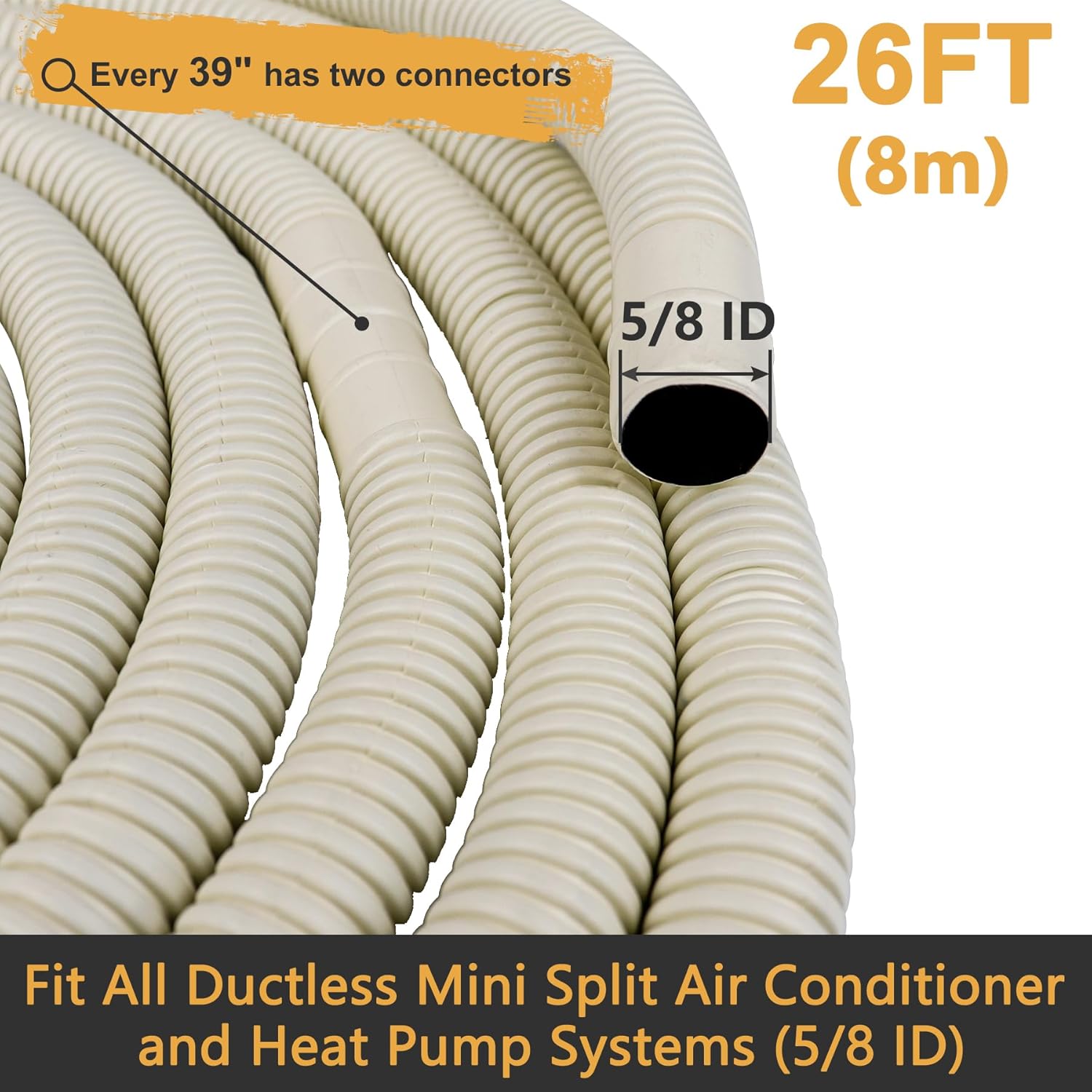 LBG Products 26 Ft Air Conditioner Drain Hose for Ductless Mini Split AC Heat Pump Systems, UV Resistant and Flexible Air Conditioner Water Drain Line