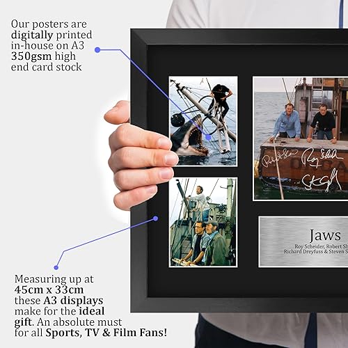 Miniatura 3 de HWC Trading Jaws 16 x 12 pulgadas (A3) - Regalos impresos firmados con autógrafo, montaje de presentación para fanáticos de recuerdos de películas,