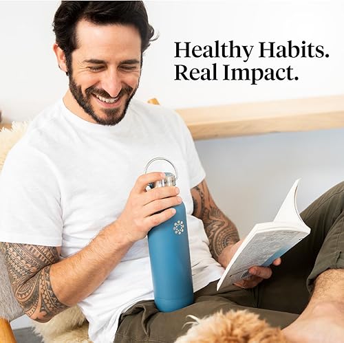 Miniatura 5 de Lifefactory Botella deportiva de acero inoxidable con aislamiento al vacío de 20 onzas, Dark Denim