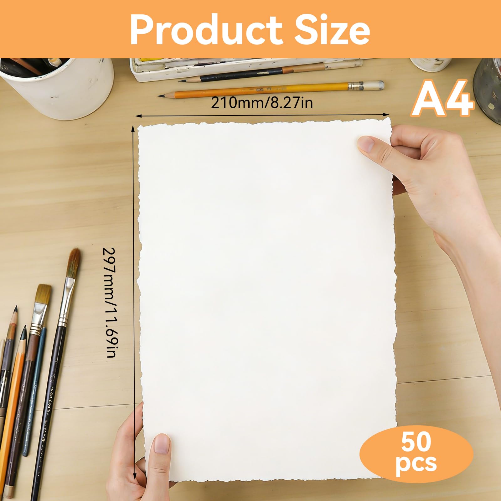 MISIQIMA 50 fogli di carta per acquerello A4, 210 x 297 mm, 160 g/m², carta fatta a mano, carta strutturata, adatta per dipingere, scrivere e per inviti