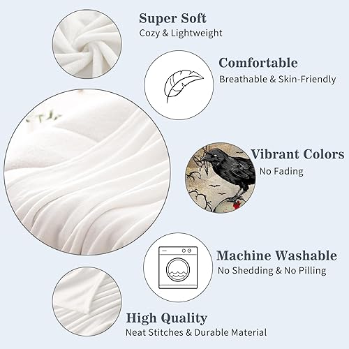 Miniatura 3 de Neatee Living Manta de Halloween tamaño King, manta vintage grande de calavera para cama, sofá, otoño, ligera, mullida, suave y acogedora, manta