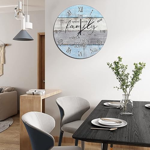 Miniatura 45 de UFunhome Reloj de pared de madera con cita familiar, el tiempo que pasa con la familia vale la pena cada segundo, reloj colgante redondo, funciona
