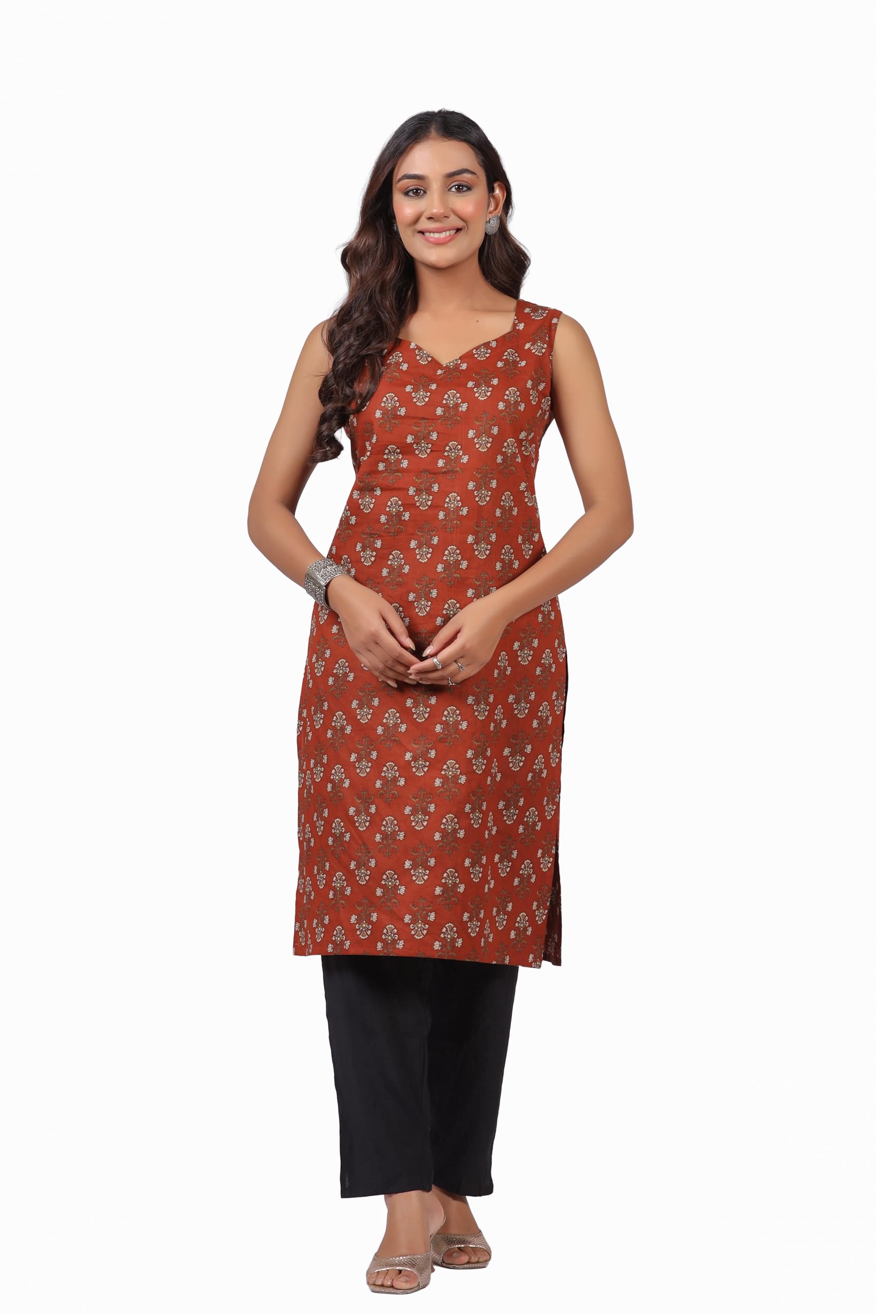 ichaa Women's Pure Cotton A-Line Sleeveless Round-Neck Ethnic Short Kurta for Daily and Office Wear, in Plus Sizes-picture-25