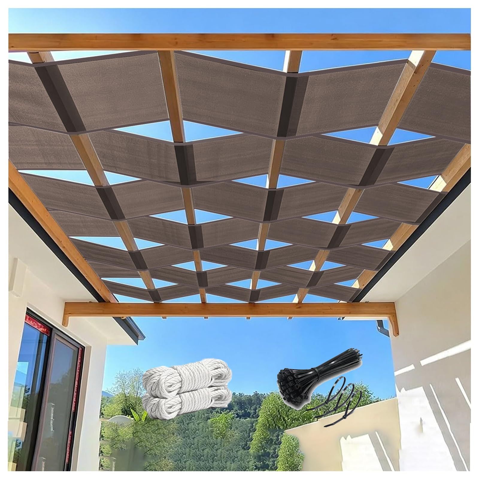 Red de sombreo exterior 95% con ojal en tira de tela para pergola de olas