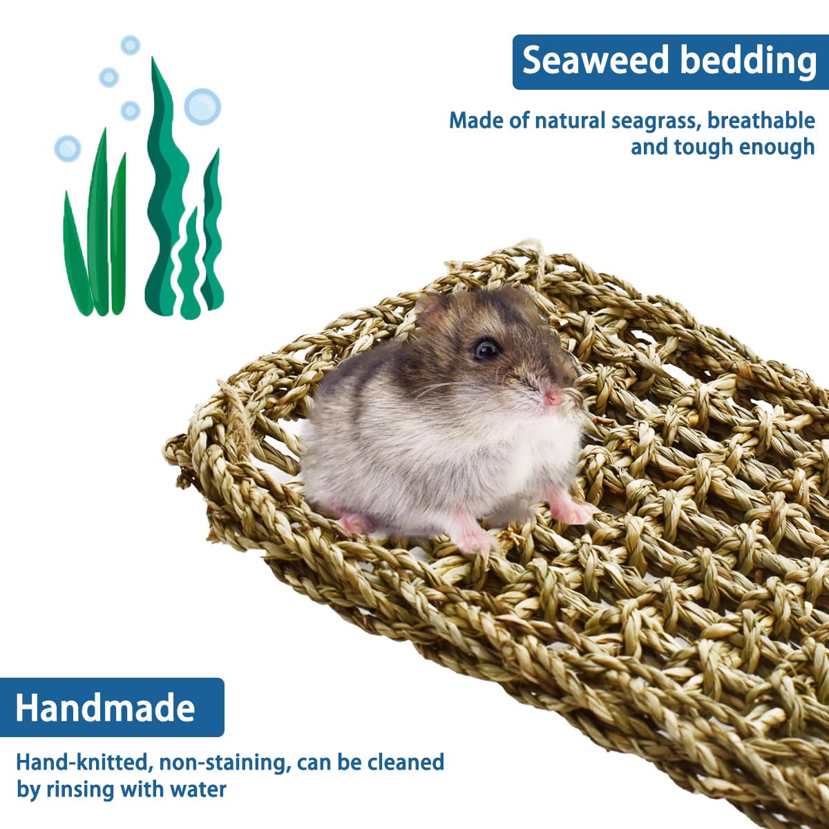 19.7 x 7.87 Bird Seagrass Mat Natural Seagrass Woven Net Rat Cage Accessories Bird Foraging Chew Wall Toys Climbing Rope Ladder Chew Toys for Parrots Cockatoos Lovebird Cockatiel Hamster Parakeet - image 5