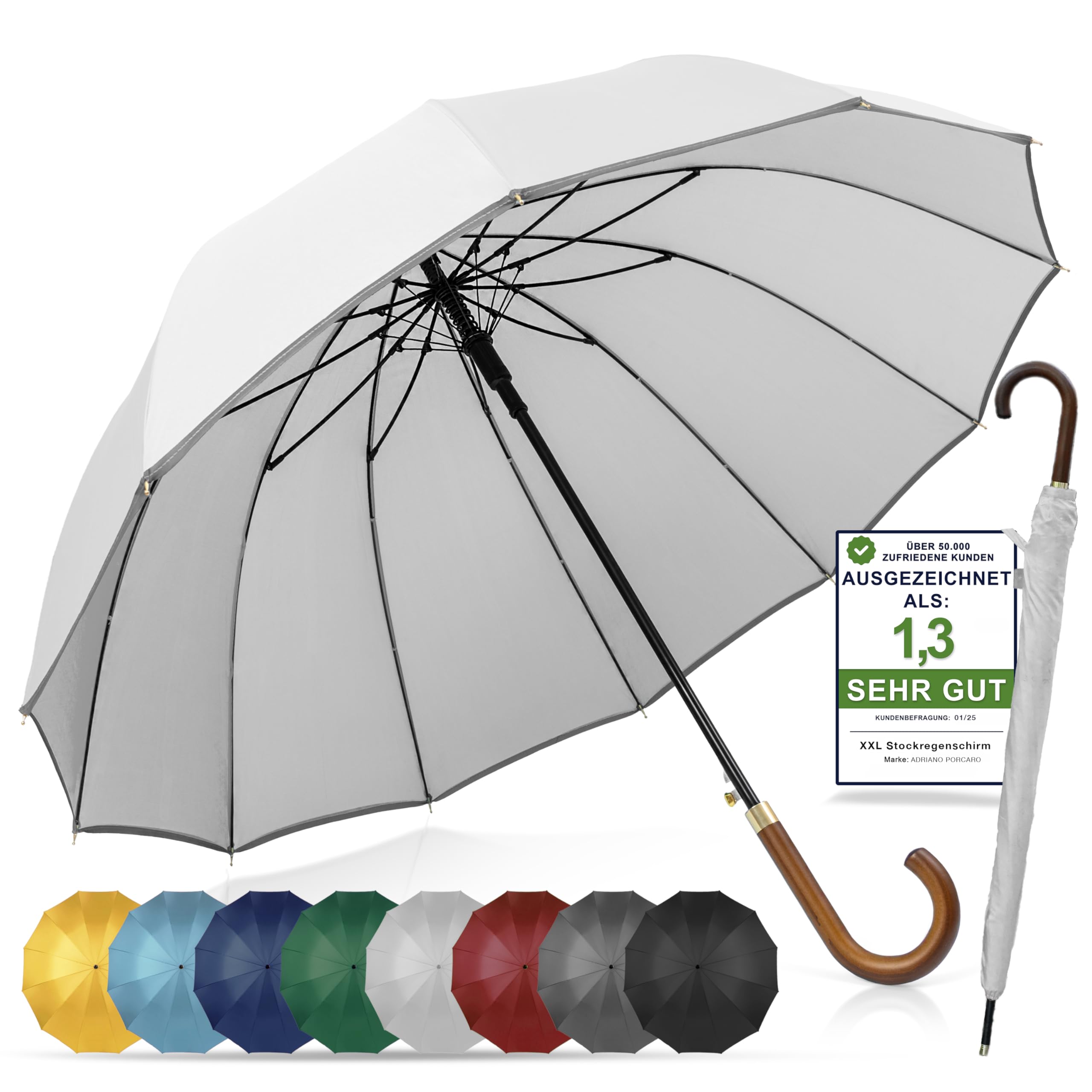 Automatyczny parasol, wiatroszczelny drewniany parasol, 12-krotne wzmocnienie włókna, duży, stabilny i odporny na wiatr, średnica 115 cm
