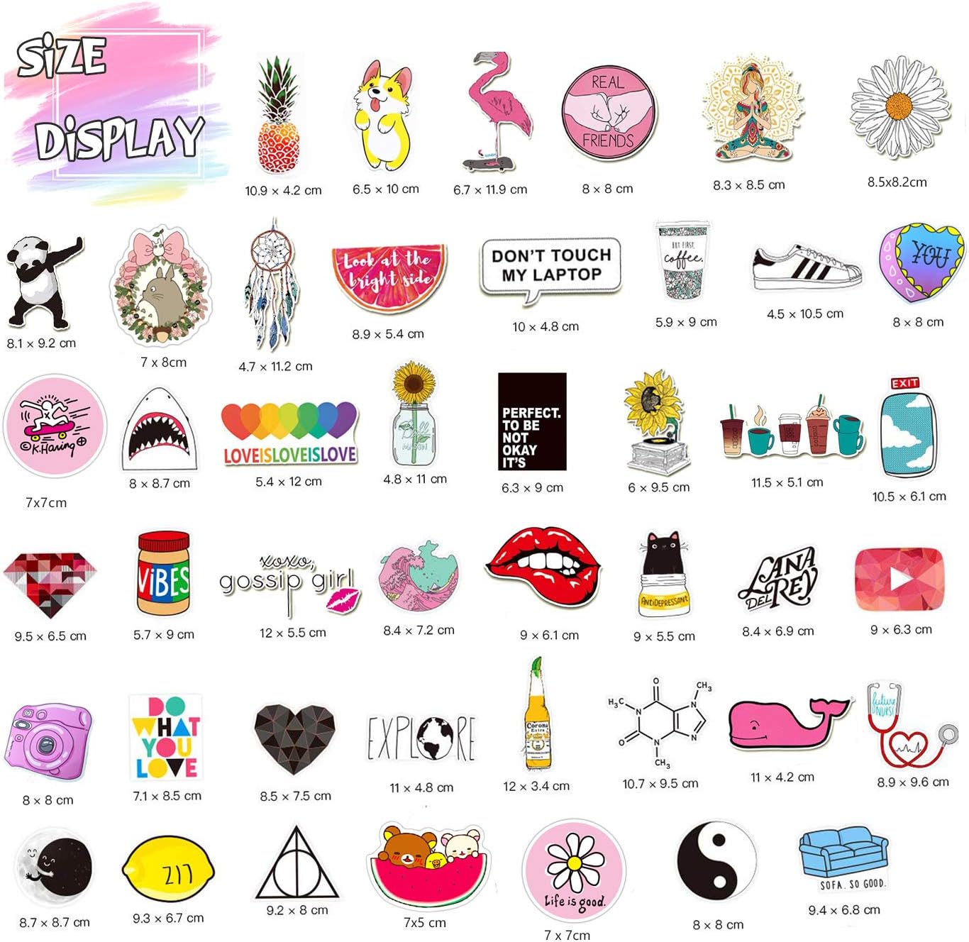 Stickers for Water Bottles Big 50-Pack Cute Aesthetic Trendy Stickers for Teens Kids Girls and Boys, Perfect for Hydro Flask Laptop Notebook Phone Car Skateboard