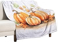 Vista 31 de Manta rústica de calabaza azul polvoriento, con estampado de acuarela, Acción de Gracias o Halloween, manta suave de 30 x 40 pulgadas, acogedora