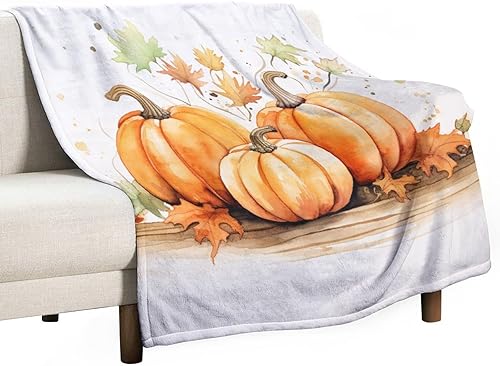 Miniatura 31 de Manta rústica de calabaza azul polvoriento, con estampado de acuarela, Acción de Gracias o Halloween, manta suave de 30 x 40 pulgadas, acogedora