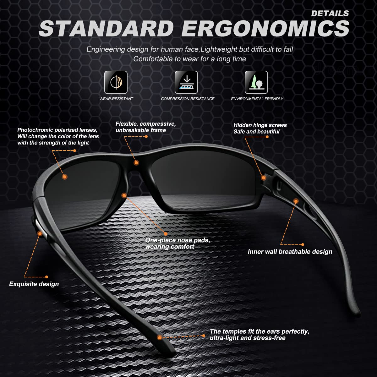 Gafas de sol deportivas polarizadas para hombre, 100% protección UV, irrompibles, para pesca, conducción, etc