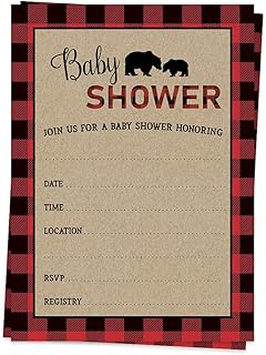 Baby Shower Fill in the Blank Invitations Lumberjack Mama Bear Buffalo Plaid Invites It's a Boy Oh Gingham KraftPrinted Cards (15 count)