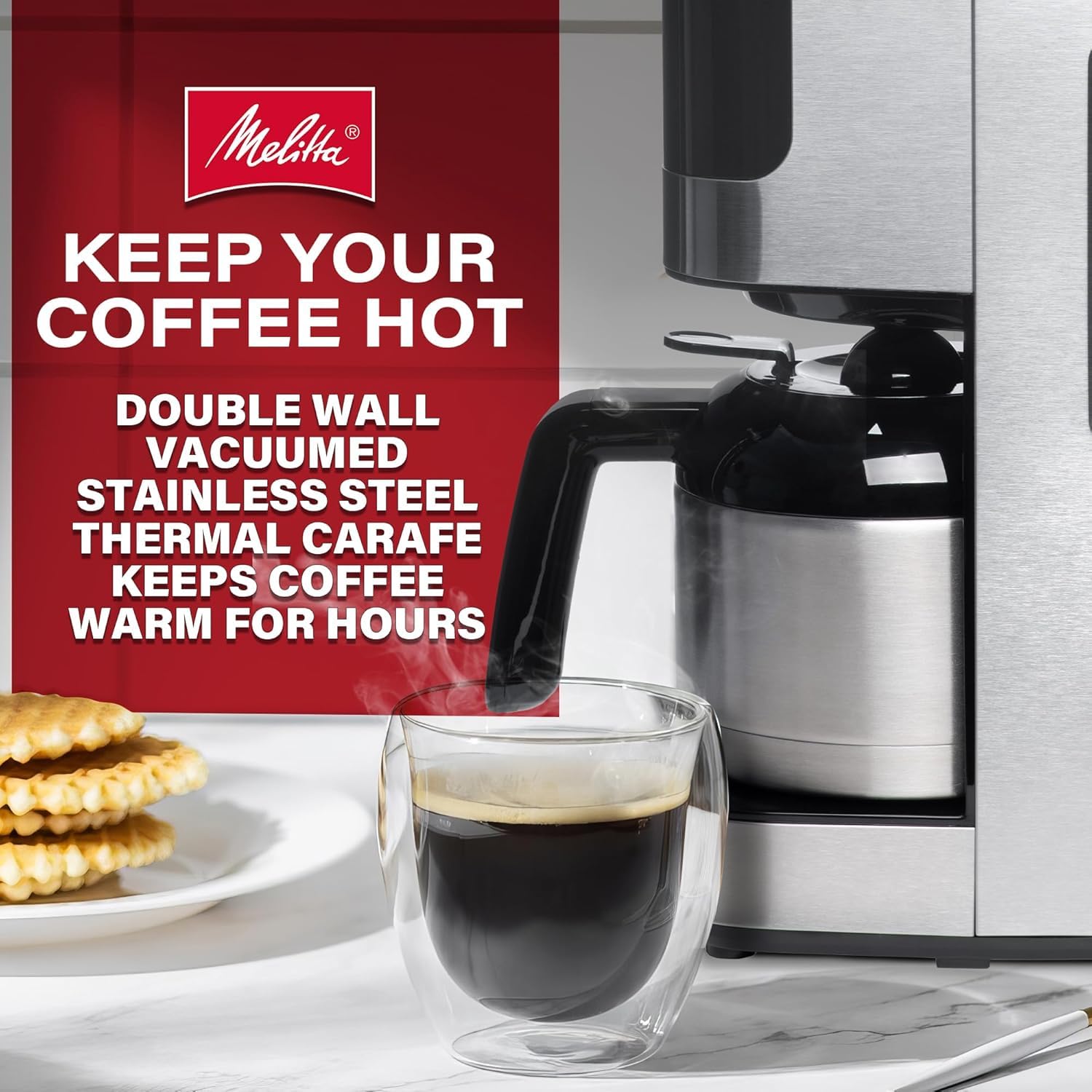 Melitta Aroma Tocco Thermal 8-Cup Drip Coffee Maker, Black | Automatic, Programmable, Auto Shut Off, Touch Control Panel, Stainless Steel Accented, with 5-Packed Coffee Filter