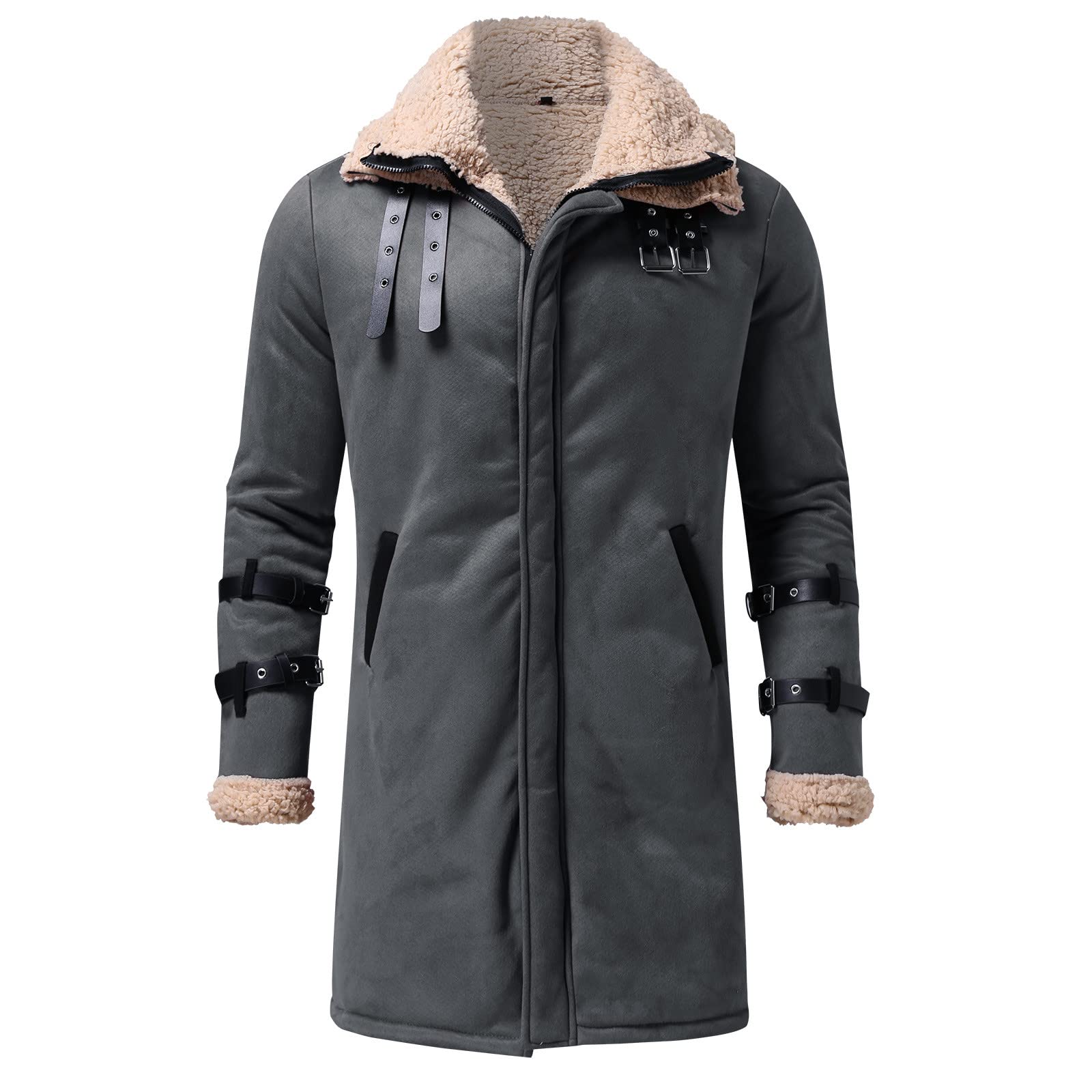 Chaqueta de gamuza con cuello de solapa para hombre, chaqueta de gamuza de longitud media, abrigo minimalista con cremallera, versátil y casual, abrigo cómodo de moda, abrigo cálido y grueso con
