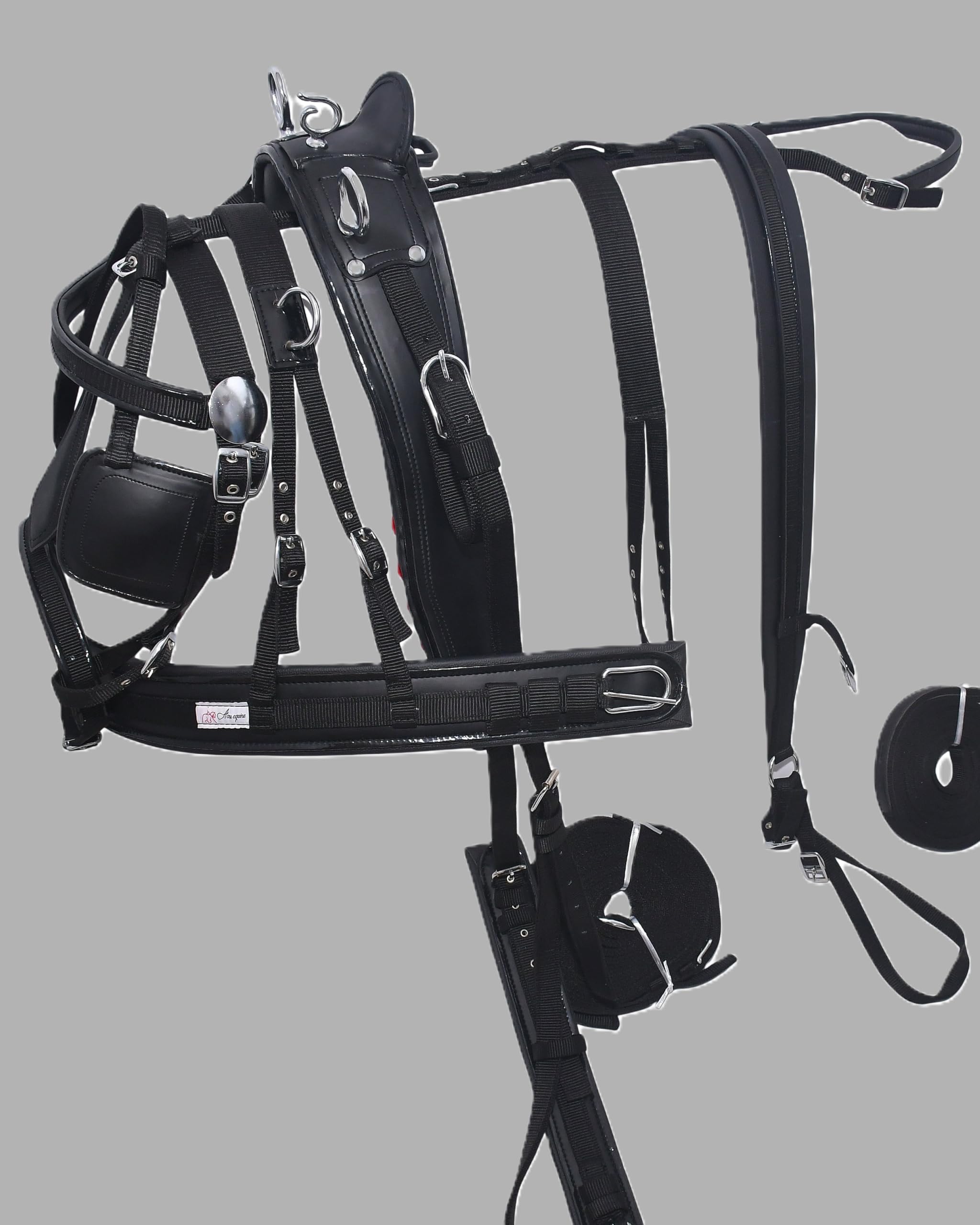 NYLON HORSE DRIVING CART HARNESS SET BLACK COLOUR (PONY)