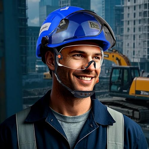 Vista 65 de Casco de seguridad para construcción con visera incorporada, casco duro ABS con visera ajustable, protección para la cabeza de trabajo ANSI/ISEA