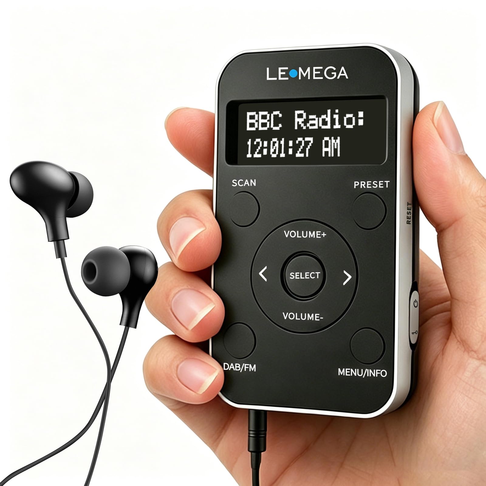 LEMEGA PR1L Radio Dab de Poche, Radio FM,Radio Dab+ Portable, écouteurs Inclus, Batterie Rechargeable, 40 présélections, écran LCD, Radio Dab pour Le Sport avec Interrupteur verrouillable.Noir/Argent