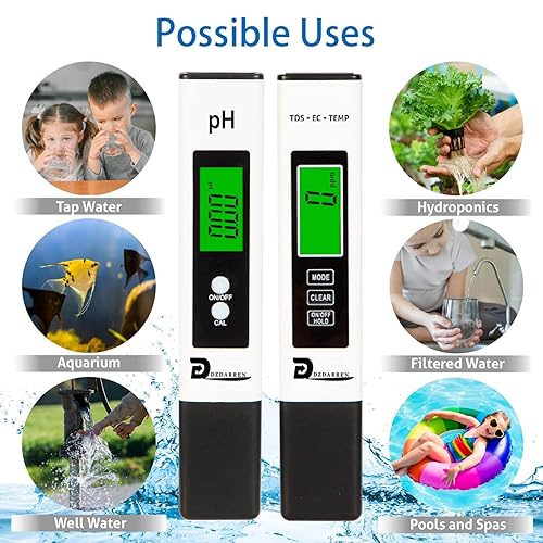 Miniatura 6 de Medidor de pH, digital 4 en 1 PH EC TDS medidor de temperatura para hidroponía de agua, probador de agua DWC PH y EC PPM con retroiluminación para