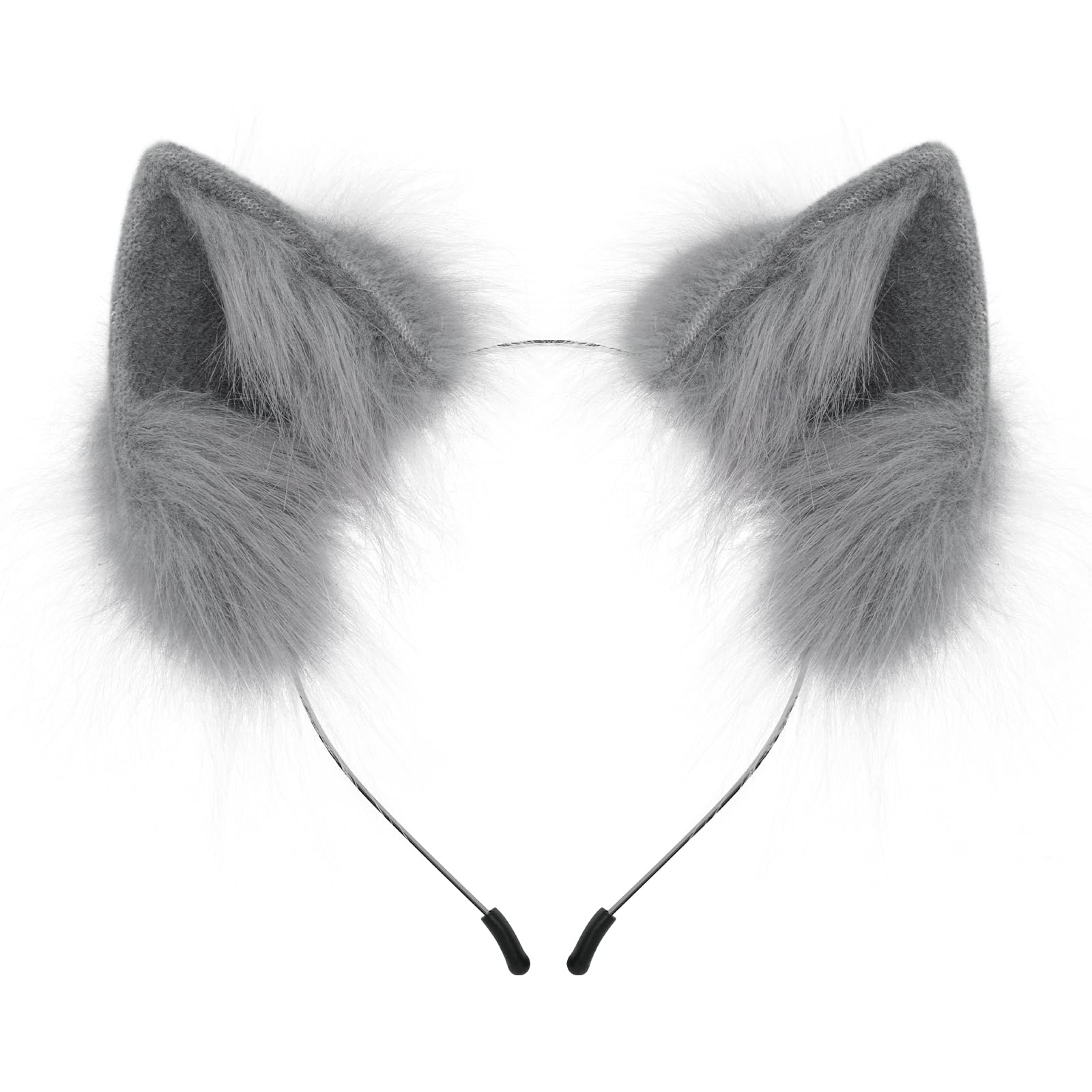 HAOAN Handmade Faux Fur Animal Cat Ears Headband Furry Fox Wolf Hairhoop Headwear Costume Accessory, Gray, One Size