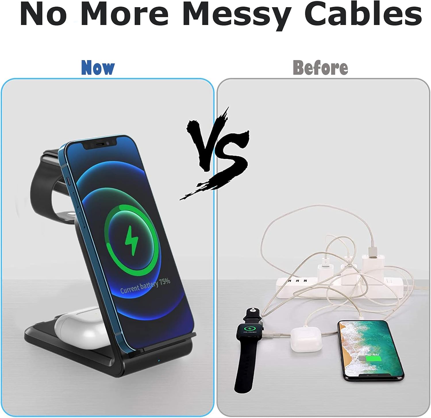 Wireless Charging Station, 3 in 1 Wireless Charger Stand with QC 3.0 Adapter, 15W Fast Charging Station for iWatch 6 SE 5 4 3 2, Airpods Pro/2, iPhone 13Pro Max/13 Pro/13/12/12Pro/11/11 Pro/X/Xr : Cell Phones & Accessories