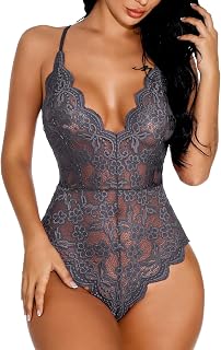 Women Lace Bodysuit One Piece Babydoll Backless Mini Teddy V Neck Lingerie