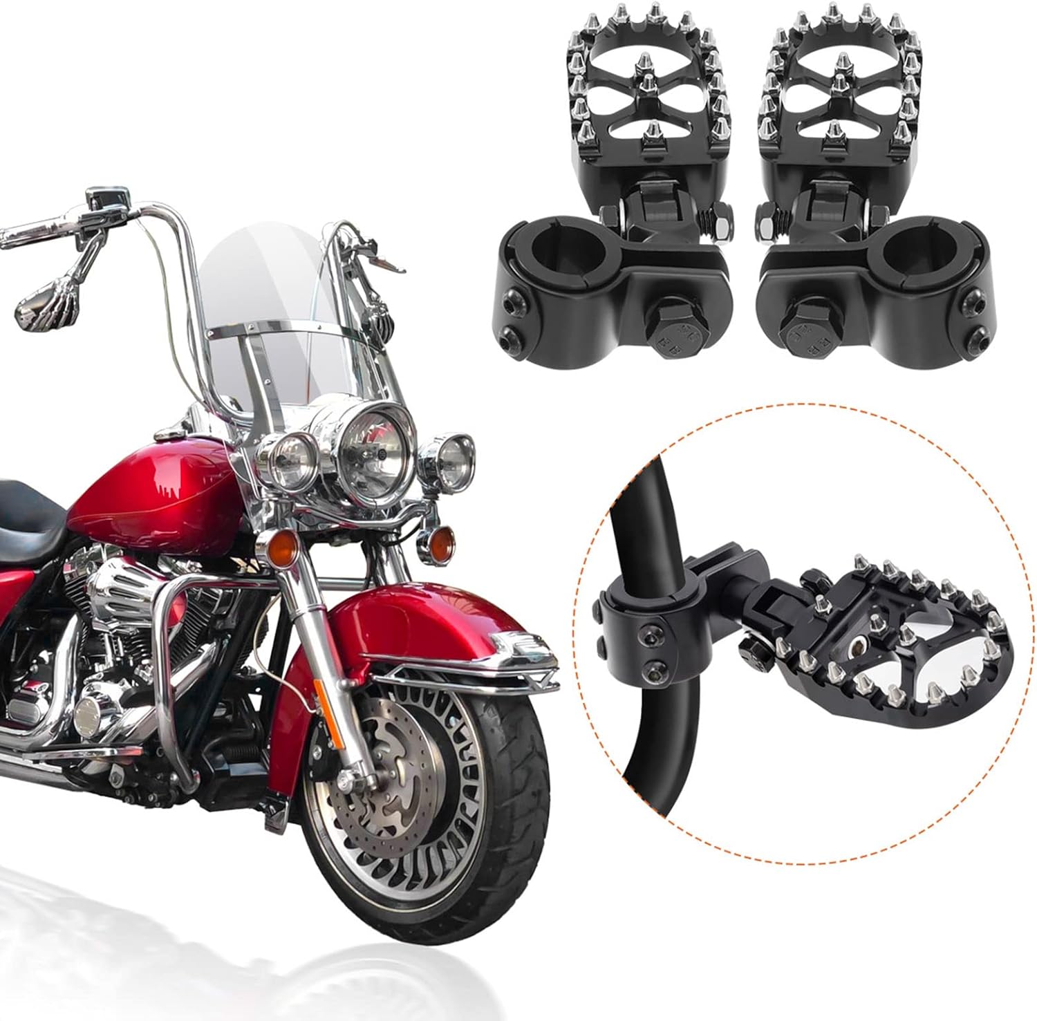 Motorcycle Foot Peg Pedals，Highway Footrest, 1.25 inch Crash Bars Footpegs Fit for Harley Touring Honda Kawasaki Suzuki Yamaha (Short Size)