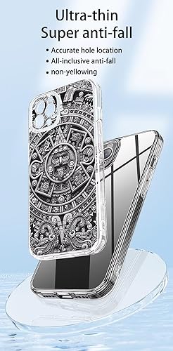 Miniatura 7 de Funda para teléfono compatible con iPhone 13, calendario azteca, piedra solar, escala de grises, a prueba de golpes, funda suave a rayas laterales
