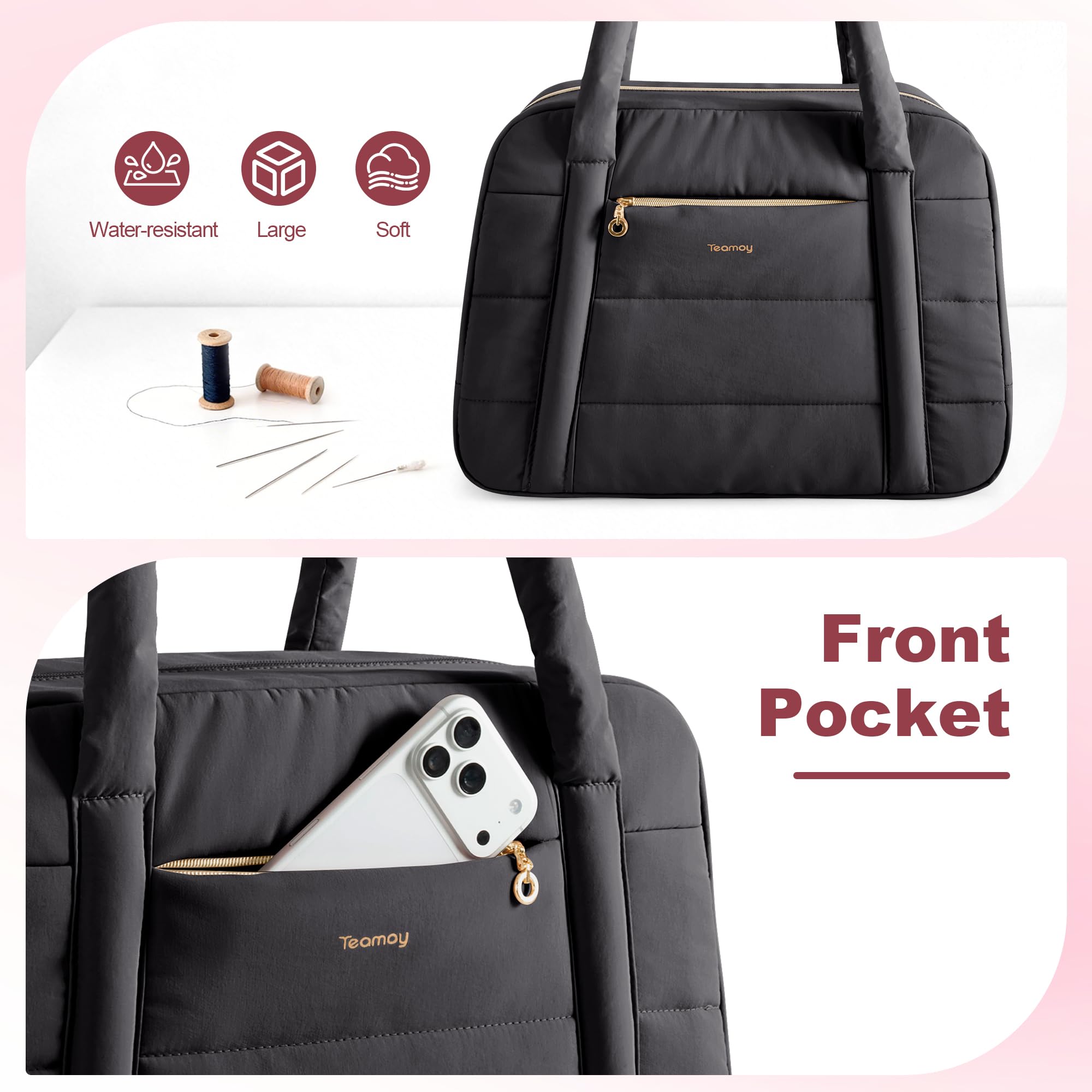 Teamoy Tasche für Nähmaschine, Nähmaschinentasche mit Mehreren Fächern und Trolley-Hülle für die Meisten Gängigen Haushaltsnähmaschinen und Nähmaschine Zubehör, Schwarz