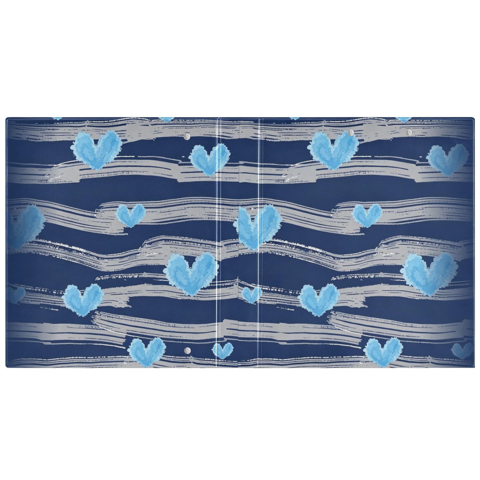 Raccoglitore per materiale scolastico da 3,8 cm, blu a righe blu a cuori