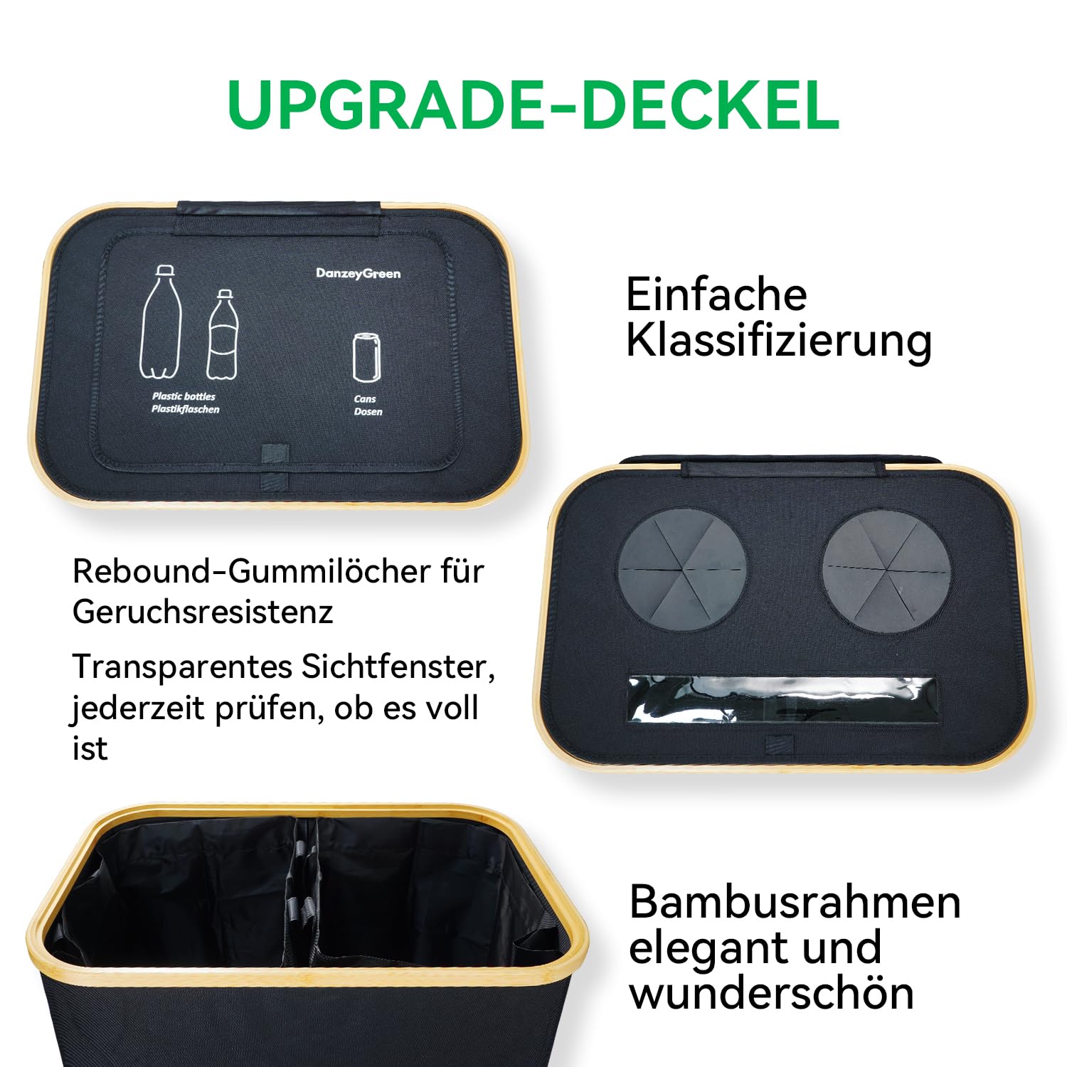 170L Pfandflaschen Sammelbehälter mit Deckel,2 Fächer,2 Flaschentaschen,Großer Pfandbehälter,Flaschensammler leergut geeignet für Küche und Speisekammer,Schwarz (170L)