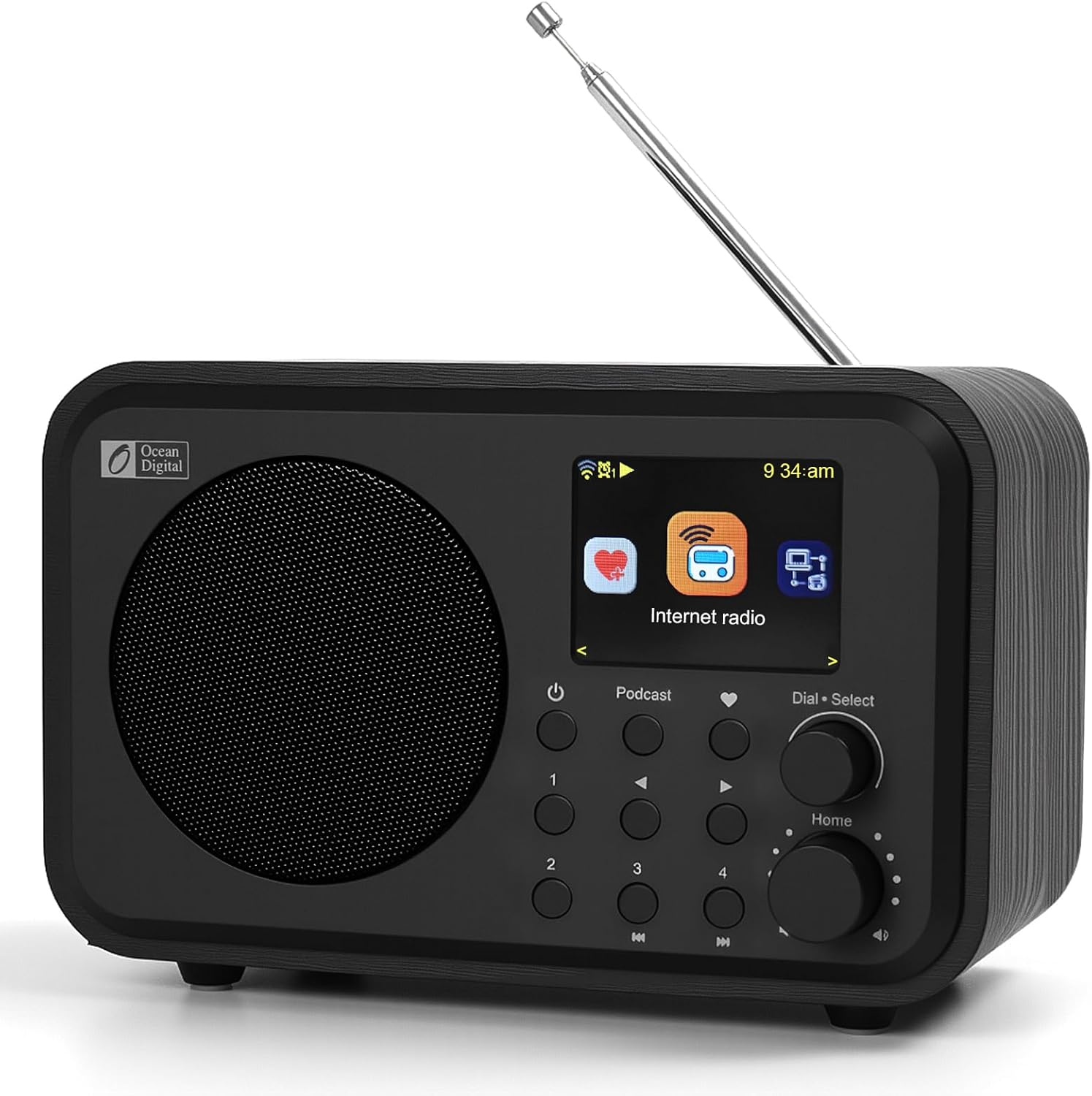 Ocean Digital WR-336M Wi-Fi Internet FM Radio, Bluetooth Speaker, Podcast, 2.4” Color Display, USB Playback, Dual Alarm Clock, Sleep Timer, Dimmer, Black