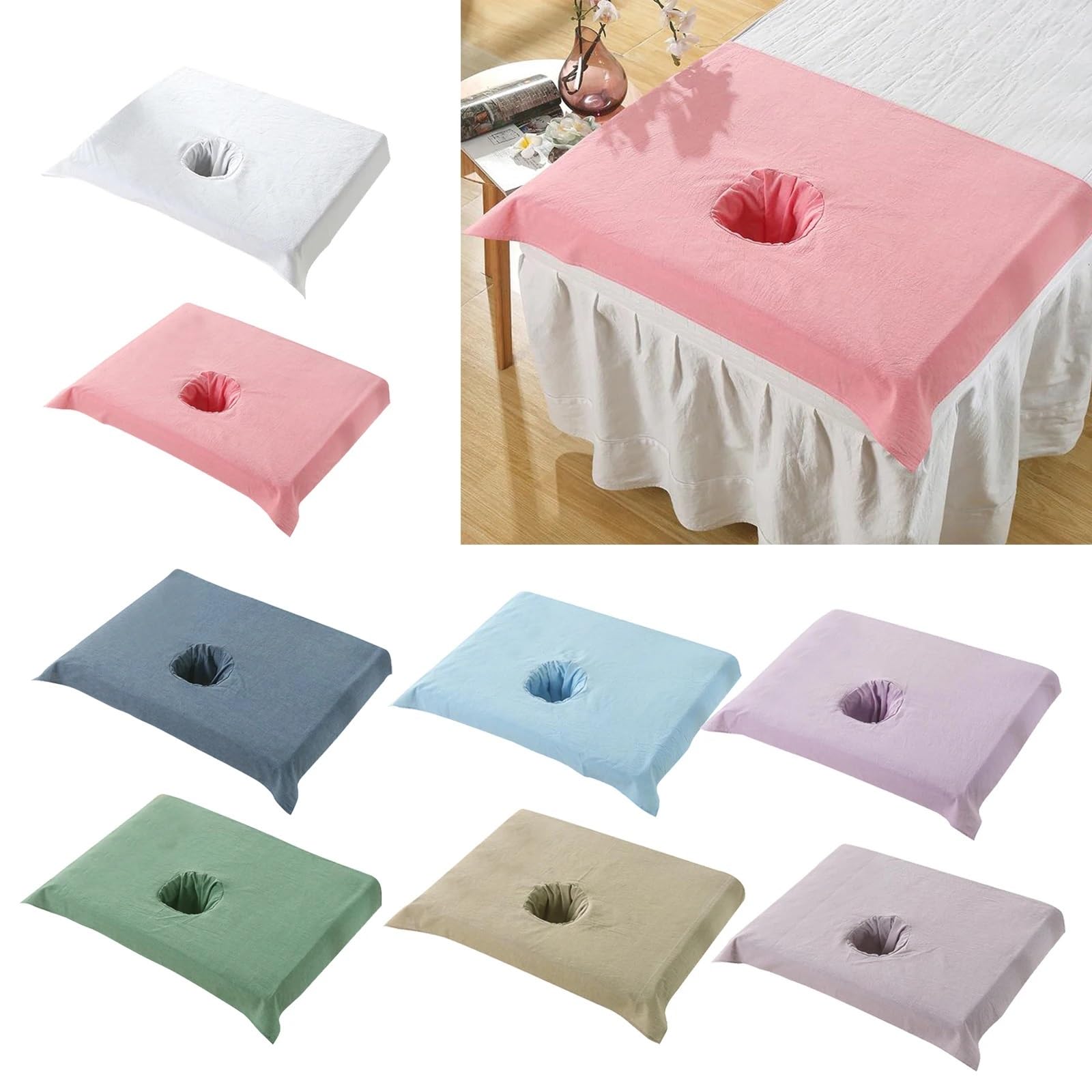 Sabanas Camilla Masaje Sábana de algodón puro for mesa masajes, toalla con orificio for la cara, 50 x 70 cm, funda almohada antiaceite for salón(Khaki)