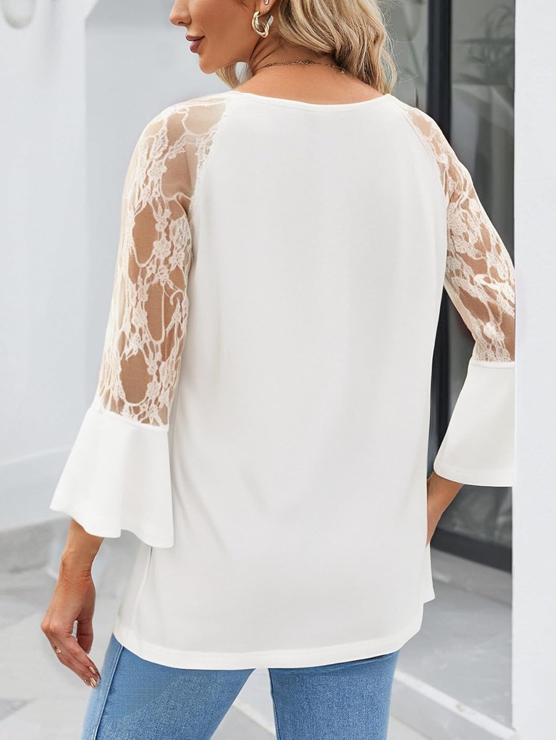 Womens Lace Ruffle Sleeve Tops Elegant Crewneck Business Work Tunic Top Dressy Casual Loose Fit Blouses 2026 - Image 3