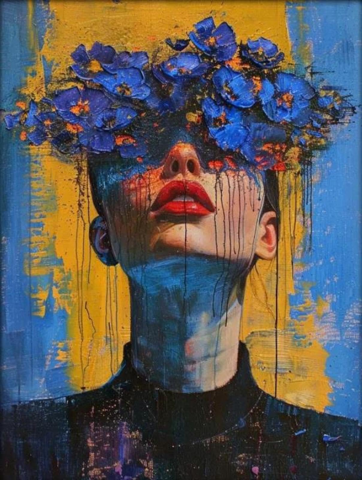 Yocheng Floral Portrait Female Poster Print Abstract Luxury Floral Face Art Canvas Painting Living Room Home Decor 30x40cm No Frame