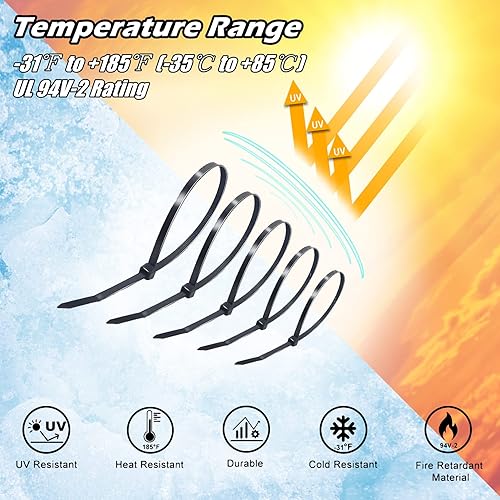 Miniatura 2 de 600 bridas de alambre pequeñas con soportes para cables, bridas de nailon con cremallera, tamaños surtidos de 4+6+8+10+12 pulgadas, lazos