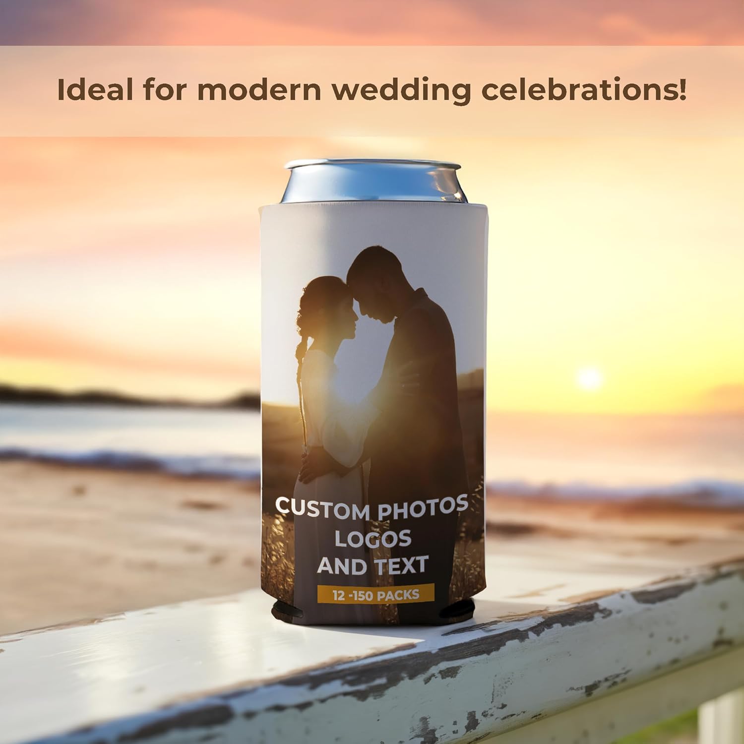 VictoryStore Slim Can and Beverage Coolers – Customizable 2-Photo Wedding SLIM Can Coolers – Fits 12oz Slim Cans – Set of 100