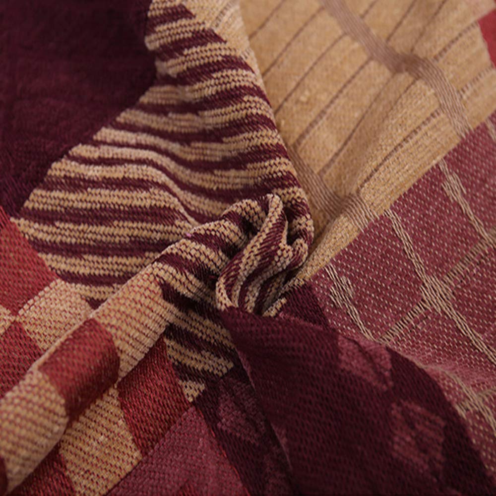 ele ELEOPTION Chenille-Überwurfdecke, Jacquard-Quasten, Überwurfdecke, Sofa, Stuhlbezug, dekorativ für Bett, Couch, weicher Stuhl, Volksstammes-Muster (rotes Gitter, 150 x 190 cm)