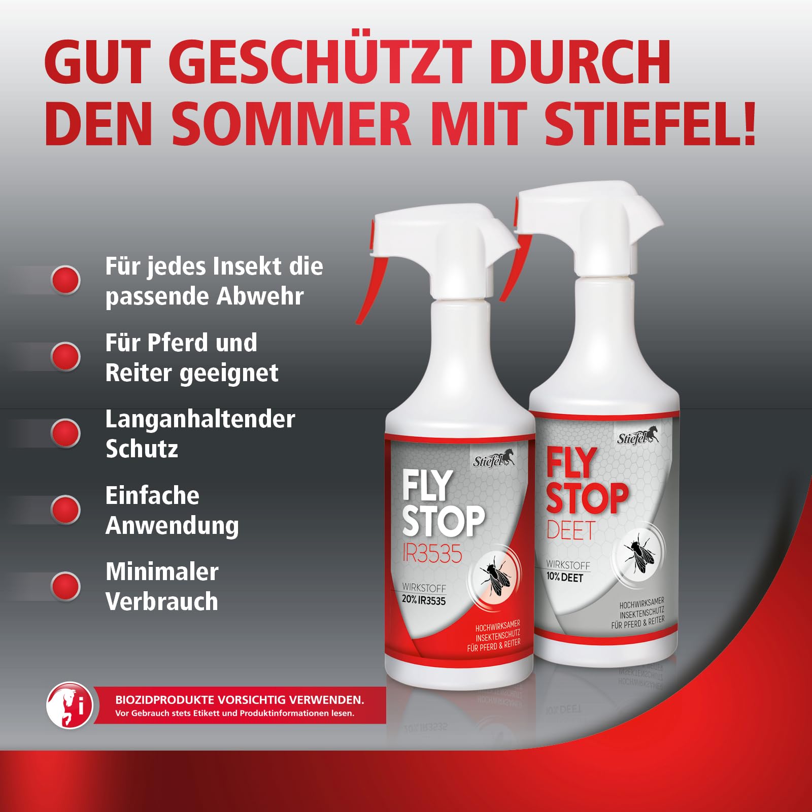 Stiefel Flystop DEET – Hochwirksamer, nahezu geruchloser Insektenschutz für Pferd & Reiter – Fliegenspray gegen Mücken, Bremsen & Zecken mit Langzeitwirkung – 650 ml Sprühflasche