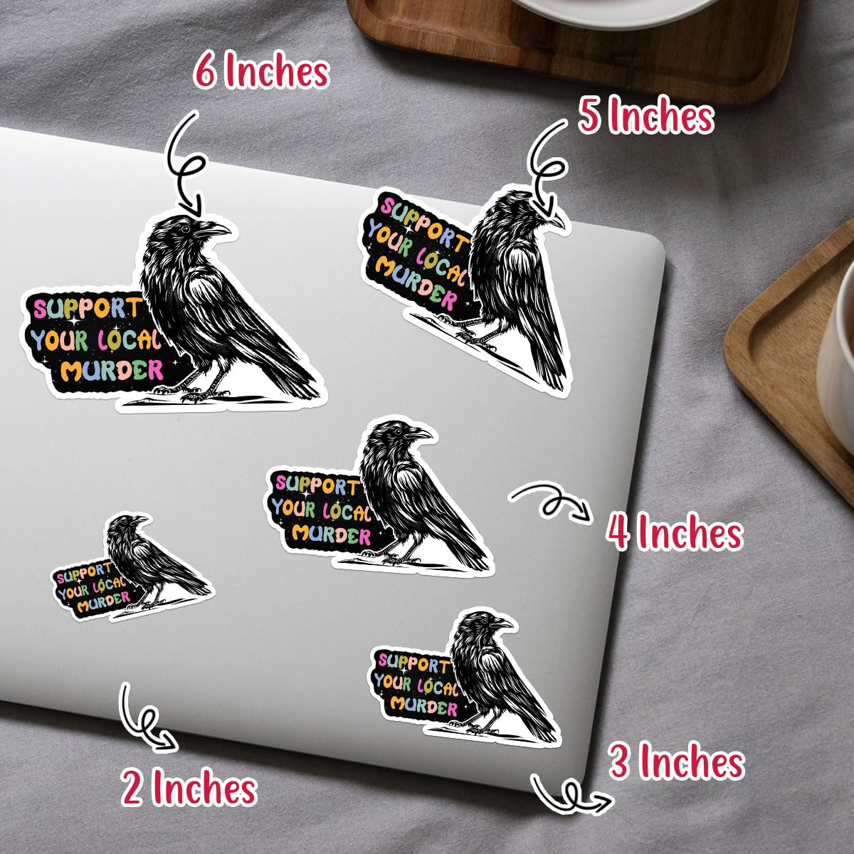 3 szt. 'Support Your Local Murder Crow', naklejki i kalkomanie na Halloween Raven, Murder of Crows, winylowa naklejka 7 cm na butelki z wodą, laptopa, telefon, samochód, kask narciarski