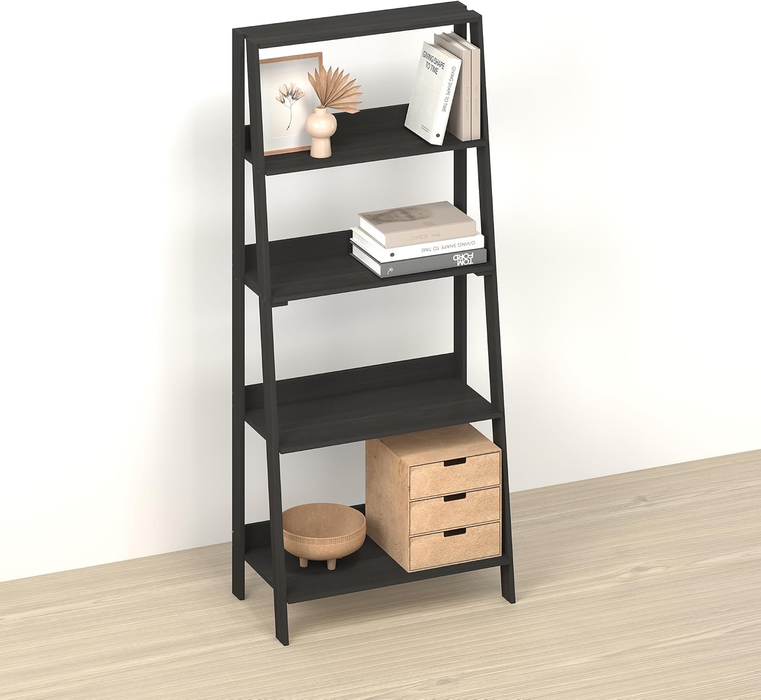 Narita Ladder Shelf, 5-Tier Bookshelf, Freestanding Bookcase Storage Rack Organizer, for Home Office, Living Room, Bathroom, Ebony