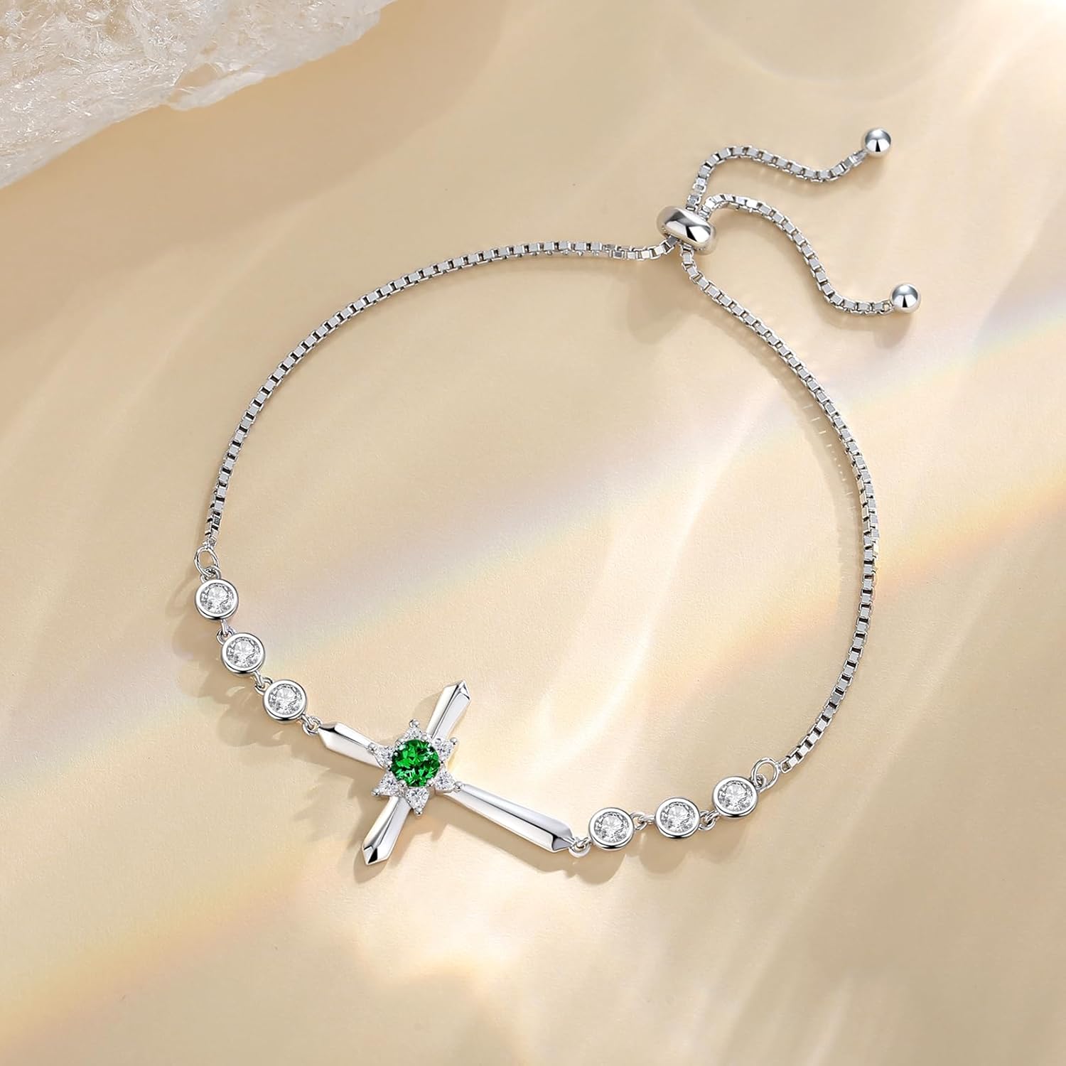 FANCIME Cross Bracelet 925 Sterling Silver Halo Birthstone Bracelet Fine Jewelry Birthday Gifts for Her Women - Image 5