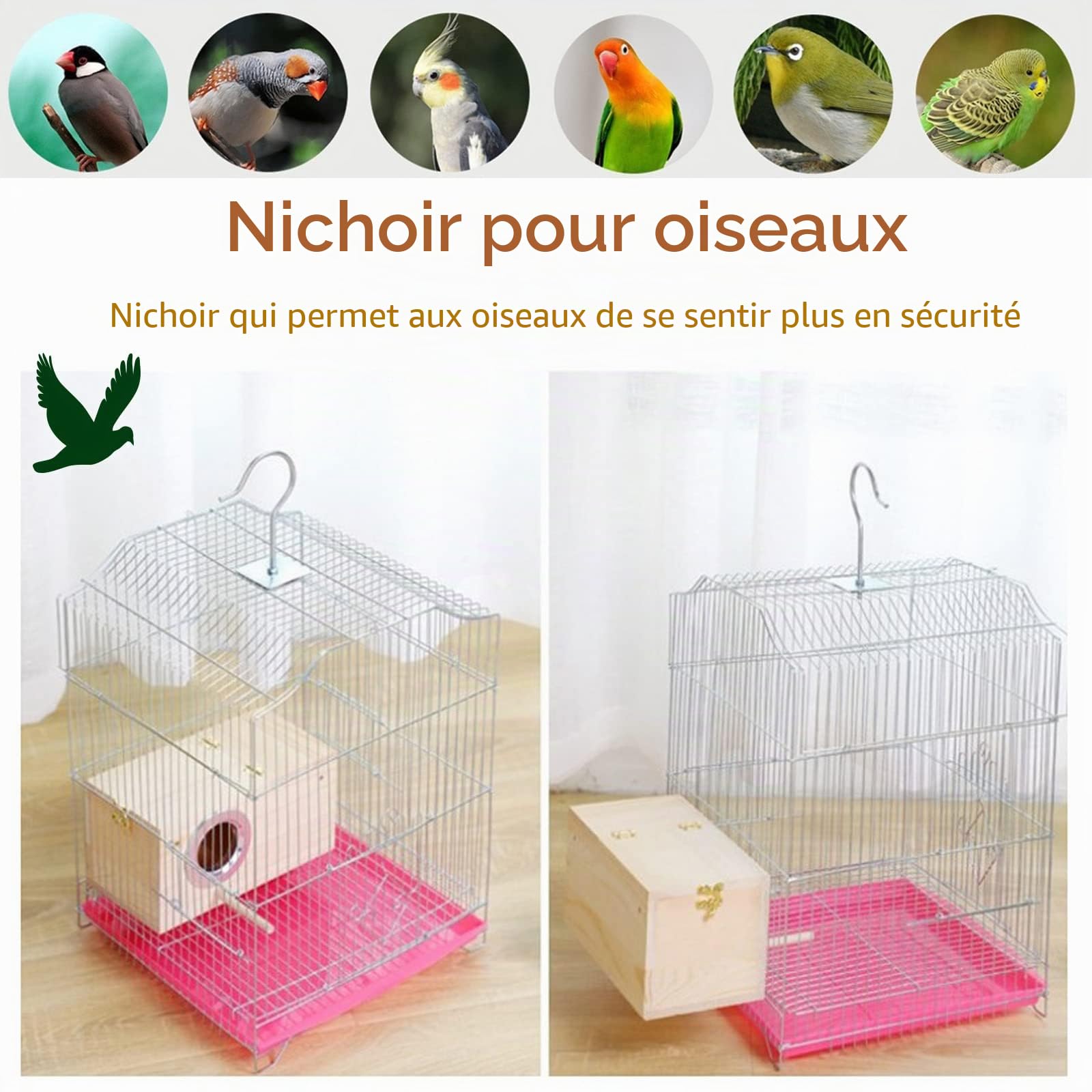 Joyeee Nichoir avec Perchoir Perroquet, Grand Trou, Perch Bird Platform, Nest Perruches en Bois pour Oiseaux pour Oiseaux Sauvages Sparrow, Accessoires de Cage à Oiseaux en Bois